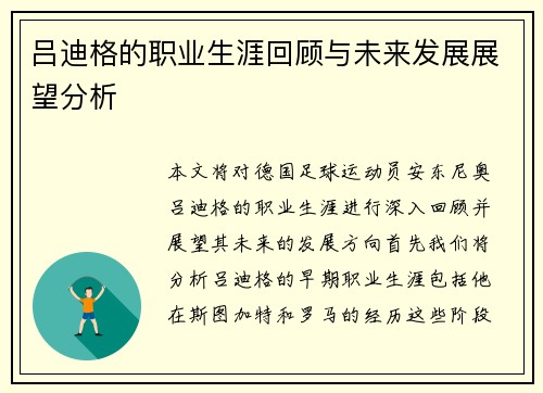 吕迪格的职业生涯回顾与未来发展展望分析