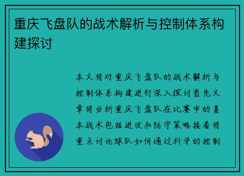 重庆飞盘队的战术解析与控制体系构建探讨